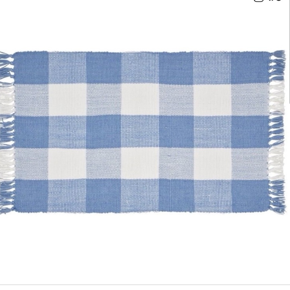My Texas House Blue & White Gingham Fringe Layering Rug Easter 2026 NWT